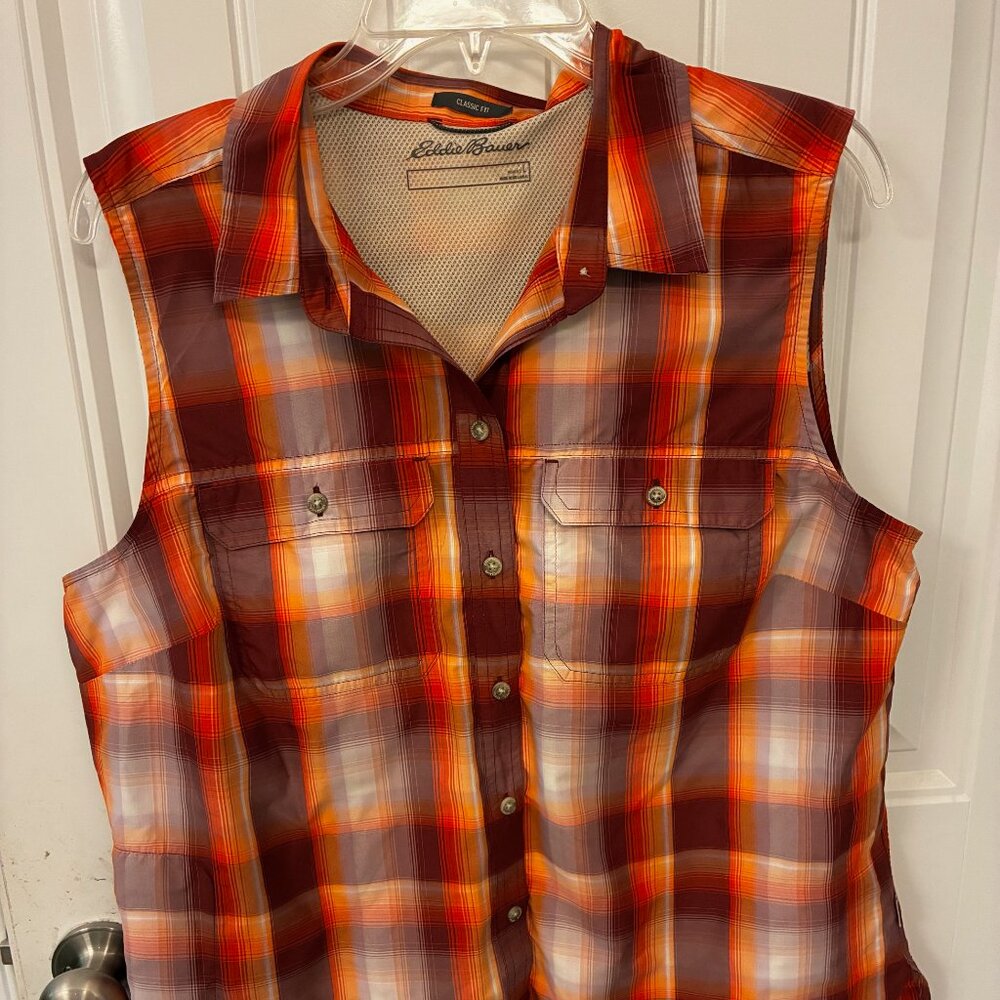 Orange Plaid Sleeveless Top